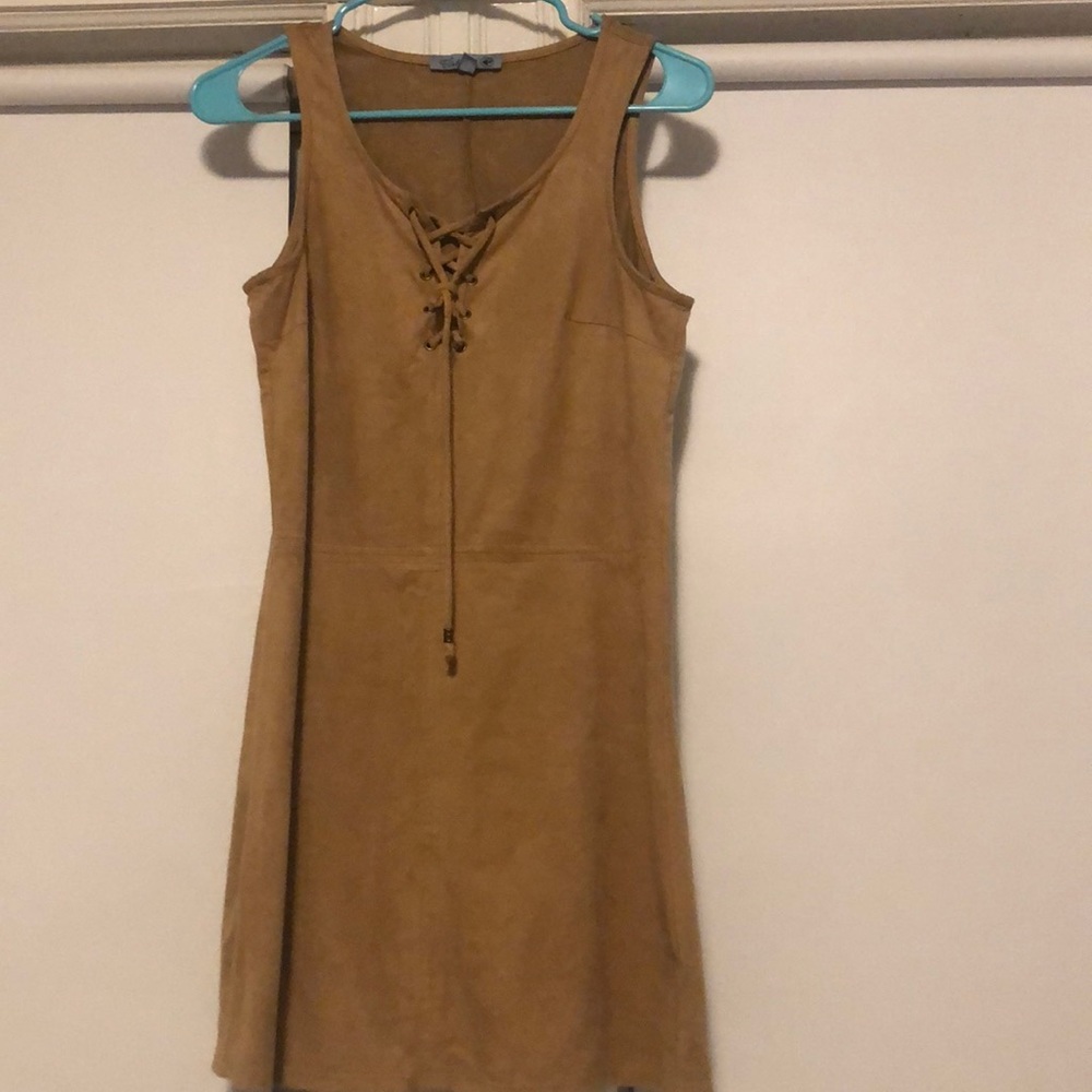 tan suede dress we detailing